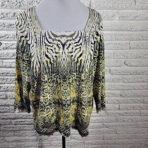 Rebecca Malone Womens Top XL 3/4 Sleeve Rhinestones Yellow ANI82E